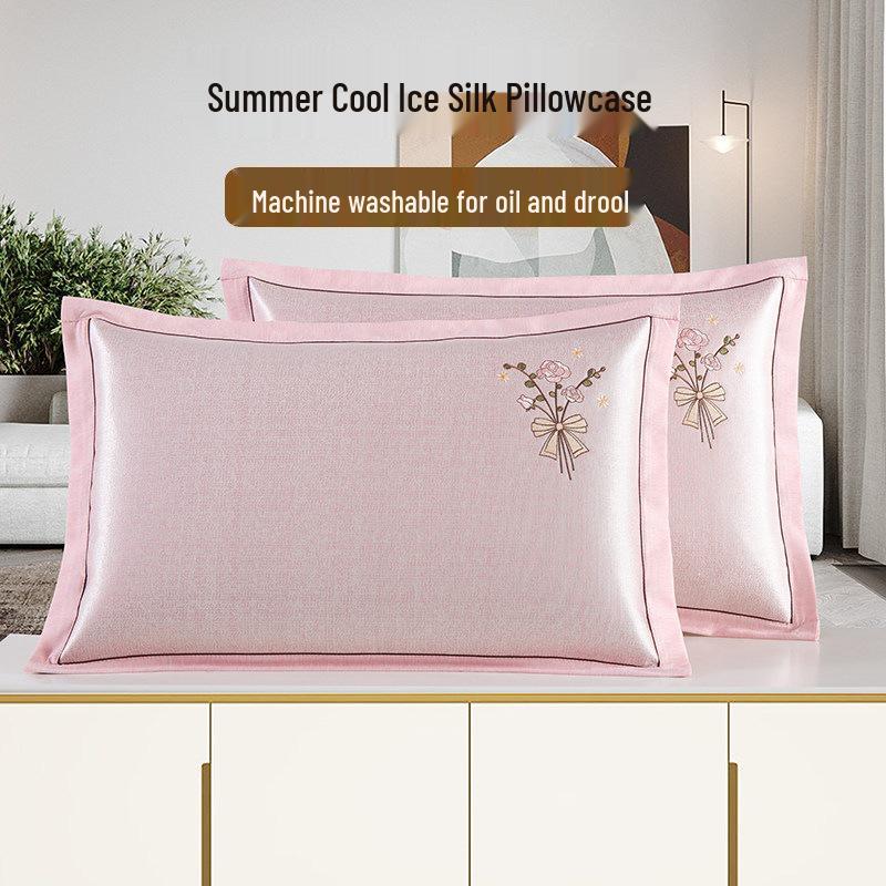 Cooling Ice Silk Summer Pillowcase, Machine Washable, Single Size