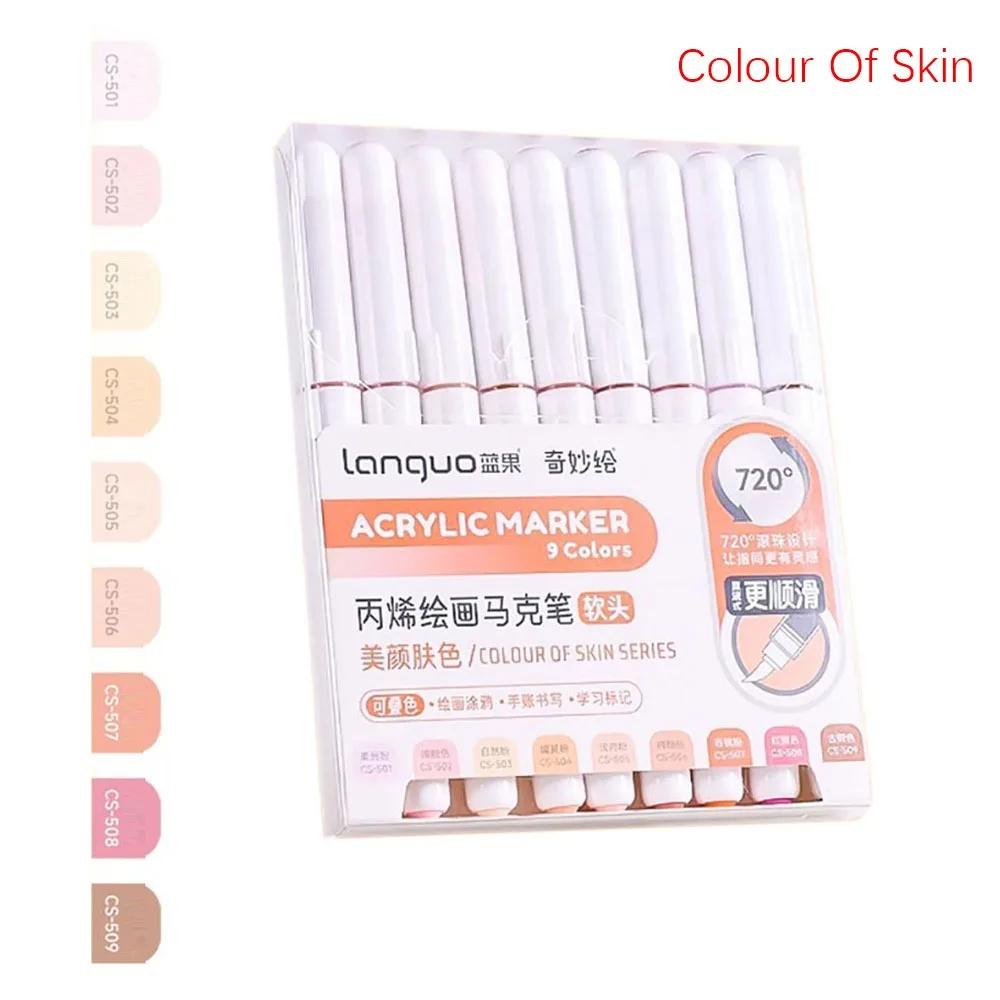 Professional 9-Colors Marker Pen Straight Liquid Art Stationery Colour Pen Hand Account Writing Stackable Color Art Felt Pens