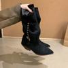 Large Size Women's Shoes 41 To 42 Fat Mm Thick Legs Brown Boots Autumn Western Cowboy Boots Maillard Pile Short Boots Women