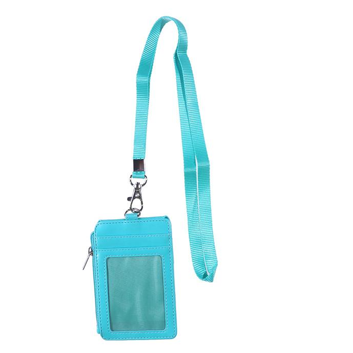 Vertical Leather Card Holder Wallet Multi-Pocket Neck Lanyard ID Badge Holder with Zip Pocket Card Slots for Work School Cruise Hotel