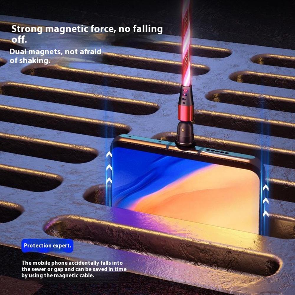 3 in 1 540 Degree Rotating Magnetic Charging Cable with Flowing Light 1m Elbow Gaming Cable for Apple/Android/Type-C