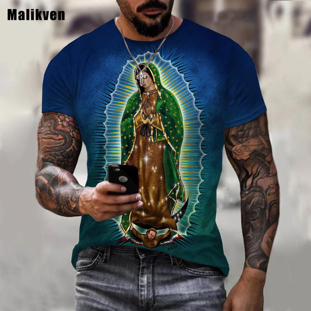 Guadalupe Panna Maria Katolické tričko s 3D potiskem Muži Letní Móda Neformální oblečení Harajuku Streetwear Trička Topy