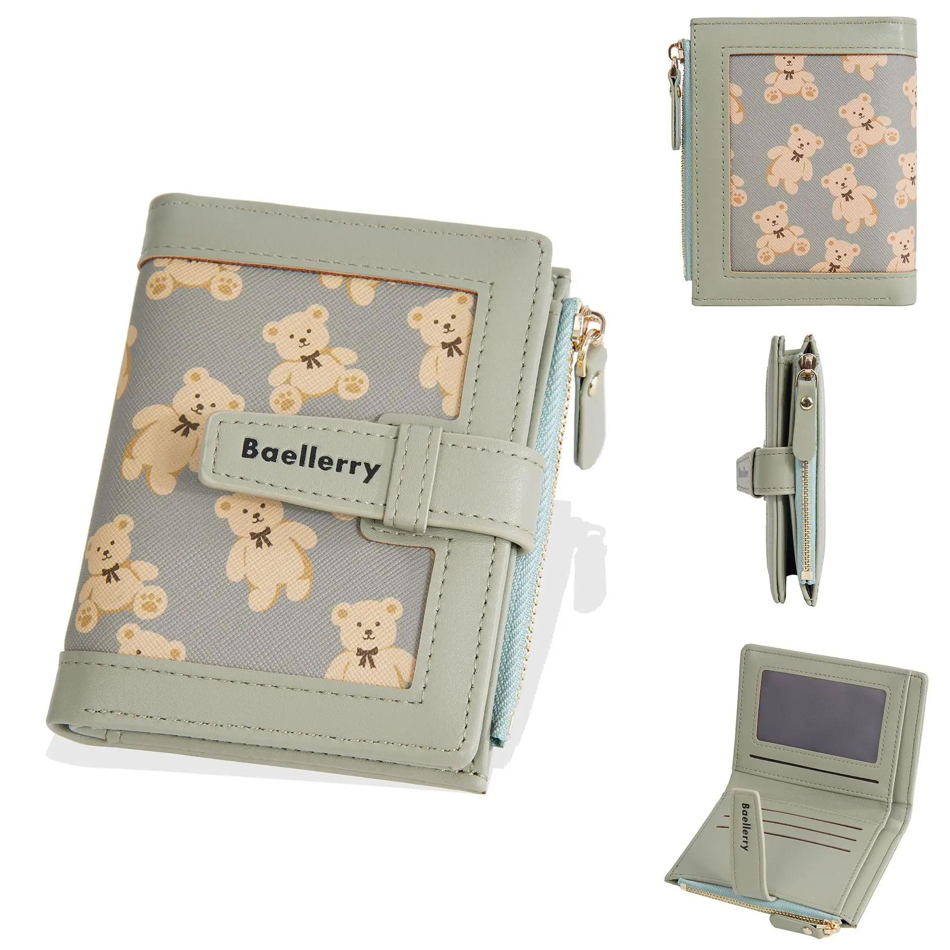 

Women Short Purse Cute Fashion Printed Bear Zipper Hasp Coin Wallet Card Bag Ultra-Light Wear-Resistant Wallet Carteira