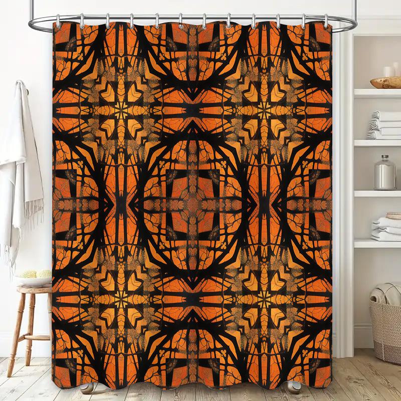 Kaleidoscopic Shower Curtain Orange Black Decorative Water Proof Fabric 3D Printed Perfect for Bathroom Decorations Free Shippi