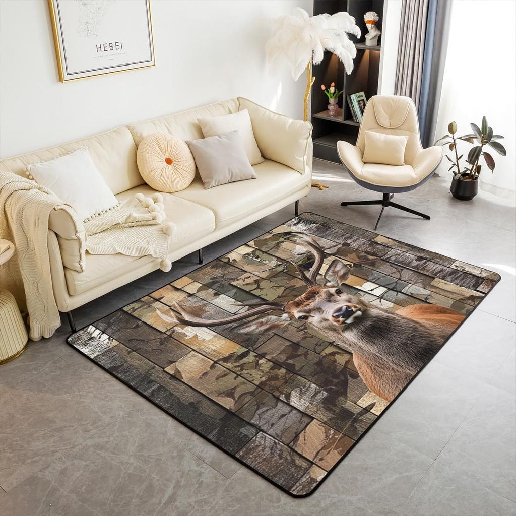 Erosebridal Rustic Cabin Lodge Area Rug 6'6" x 4'11" for Bedroom Living Room Playroom,Hunting Bear Deer Carpet,Southwestern Aztec Decorative