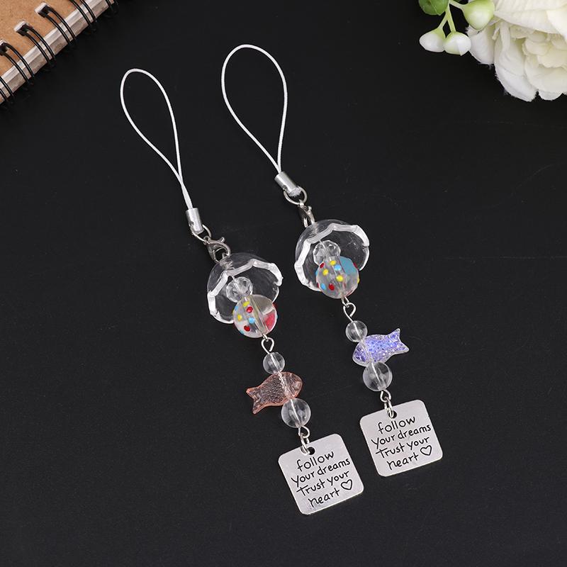 Transparent Keychain Cute Goldfish Wind Chime Pendant Keyring Phone Lanyard Kawaii Bag Decorative Accessories Home Decorations
