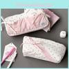 Style Cute Pink Polka Dot Pencil Pouch With Polyester Material And Storage For School