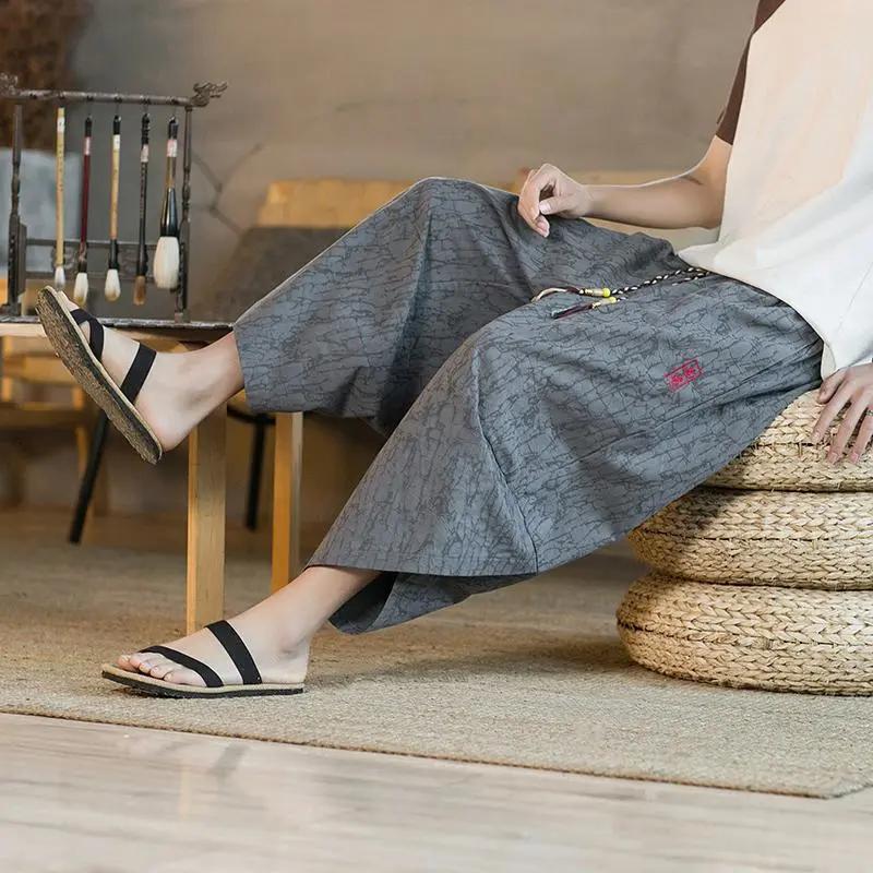 Japansk Kimono Traditionella Shorts Herrkläder Byxor Japansk Samurai Casual Lös Herrlinne Vida Ben Byxor