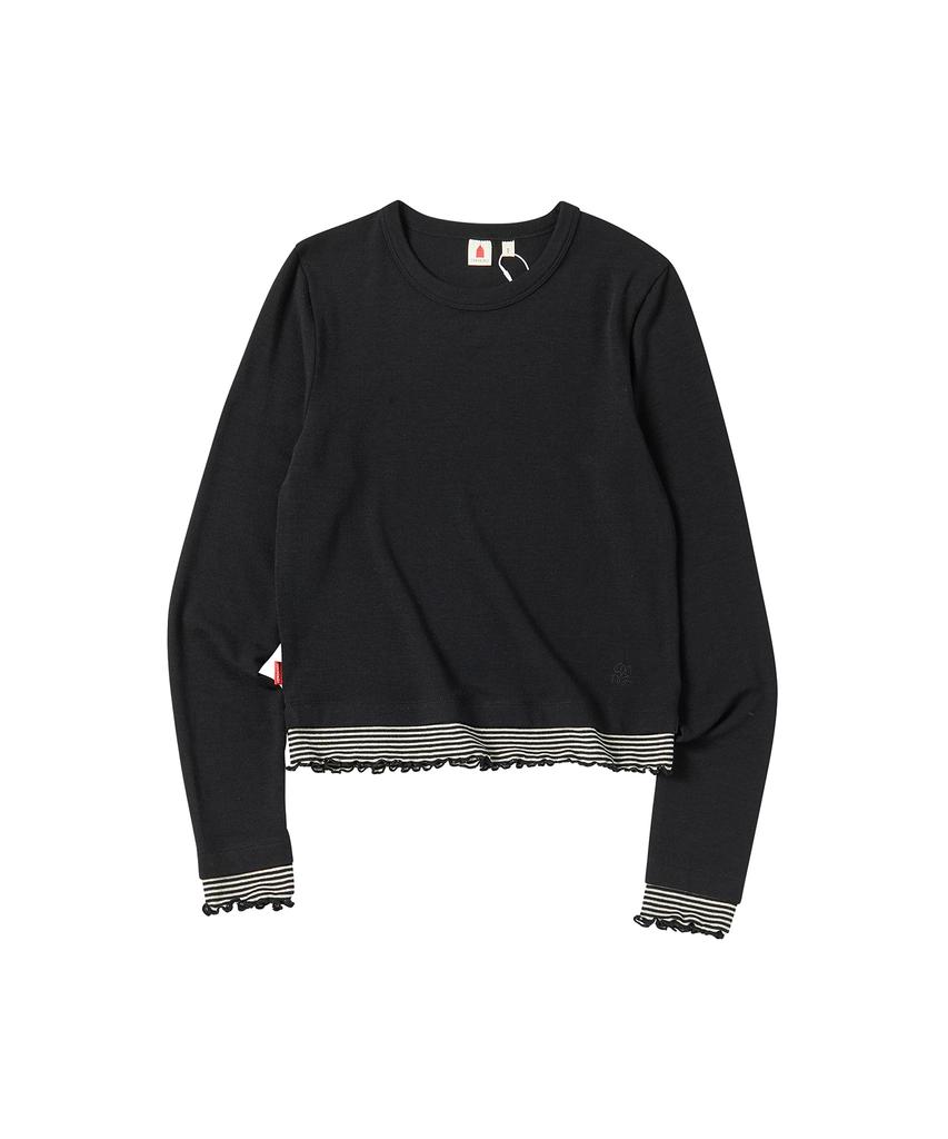 COMONINOZ W Stripe Layered T-Shirt [Black]