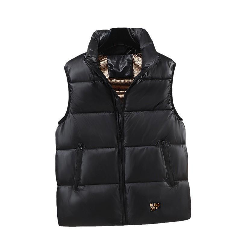 Unisex Black Puffer Vest With Hood Warm Cotton-Padded Sleeveless Jacket Winter Casual Wear