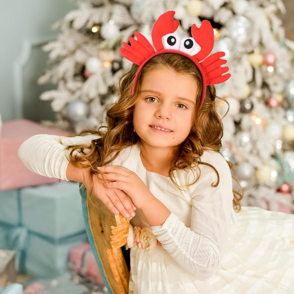 Kisangel Red Crab Headband Plush Eye Crab Hair Hoop Adorable Cosplay Headwear for Cartoon Funny Favors Supplies