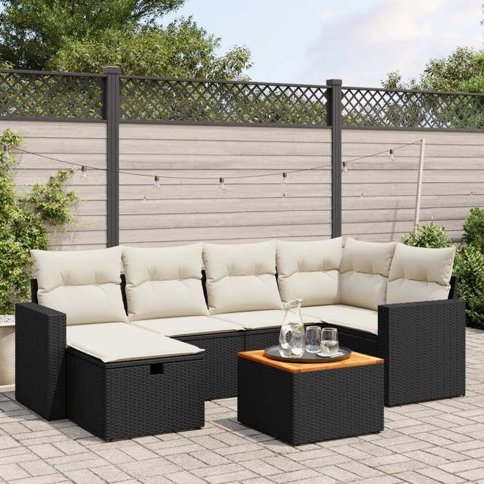 VidaXL Salon de Jardin avec Coussins 7 pcs, Canapés de Terrasse, Ensemble de Meubles de Patio, Mobilier d'Extérieur, Noir 3264836