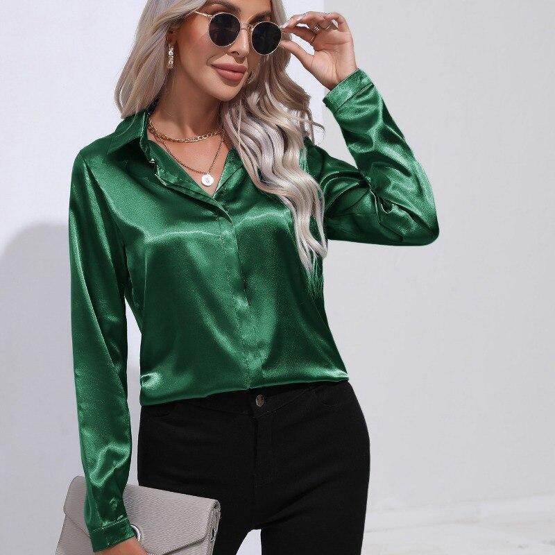 Blusas Office Lady Wit Shirt Mode Herfst Casual Top Satijnen Shirt Effen Losse Casual Zijden Top Vrouwen Blouse Kleding 28548