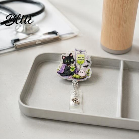 Pumpkin Badge Holder Halloween Retractable Reel Ghost Black Cat And Design Cute Reel 360 Degree Rotating Acrylic ID for Nurses Office Staff