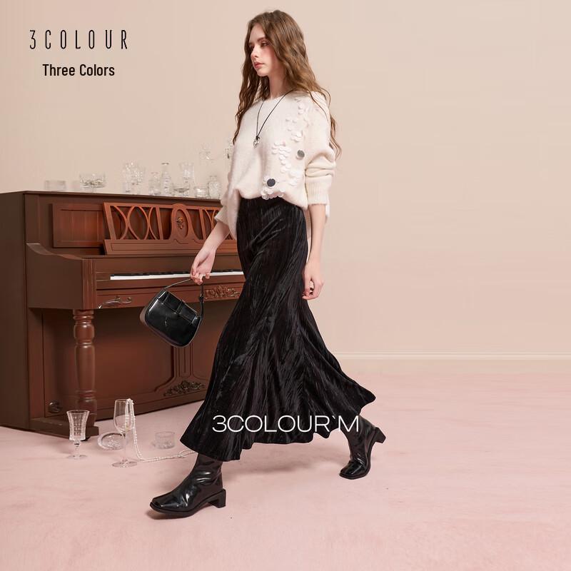 SanCai Velvet Elastic Waist A-Line Long Skirt S