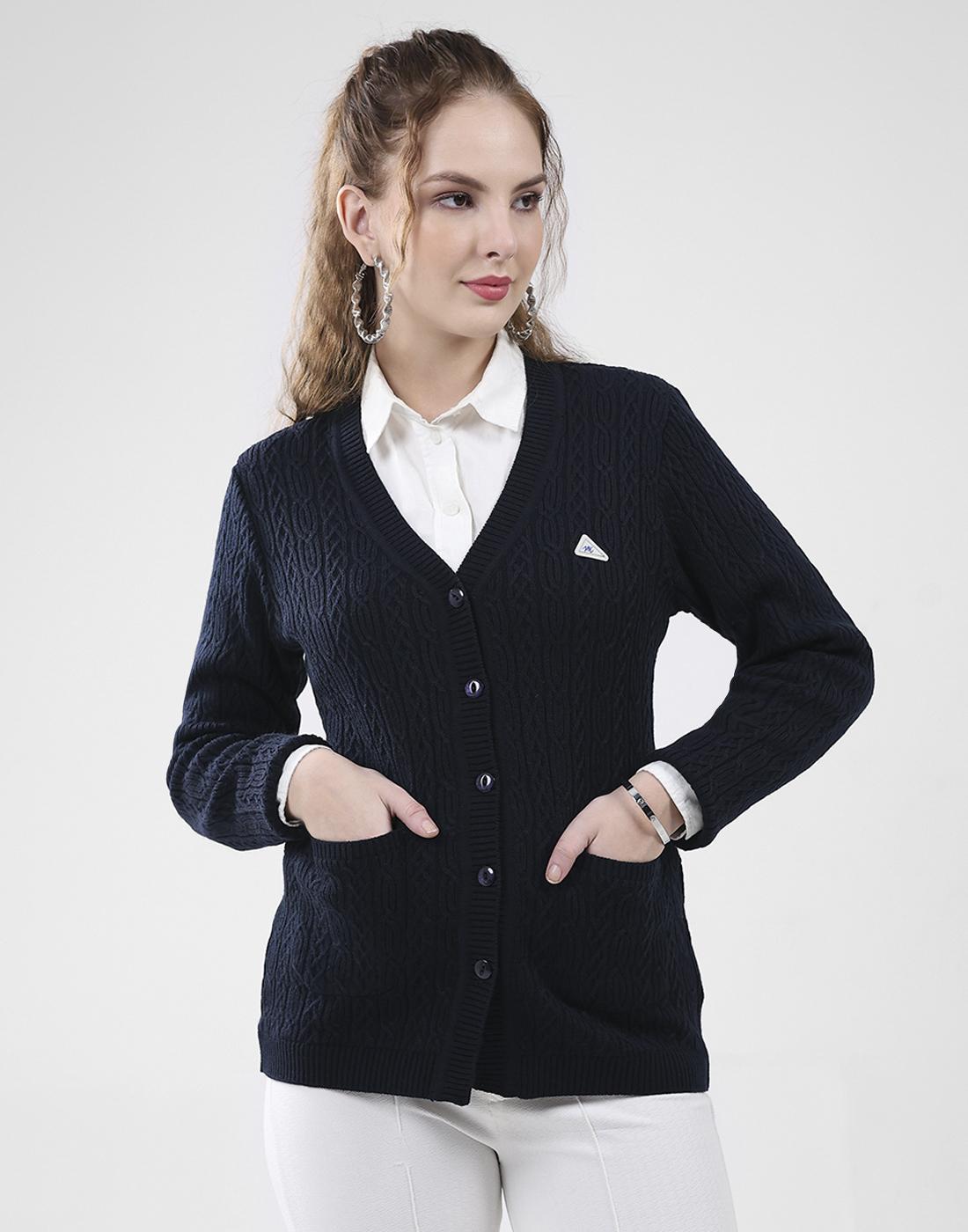 MONTE CARLO Dames V-hals Cardigan met Lange Mouwen XL marineblauwe kleur