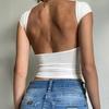 Top da Donna Y2K Sexy Senza Schiena a Manica Corta Monocolore per Primavera/Estate 2026