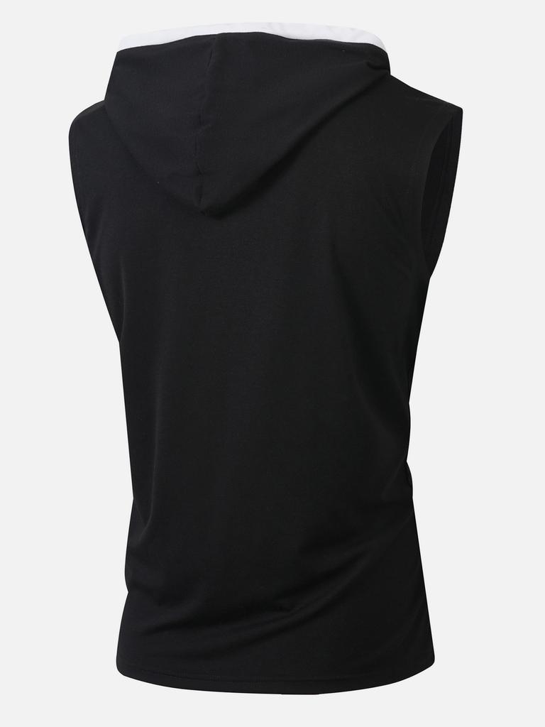 Mens Casual Sleeveless Hooded Solid Pullover Tank Top