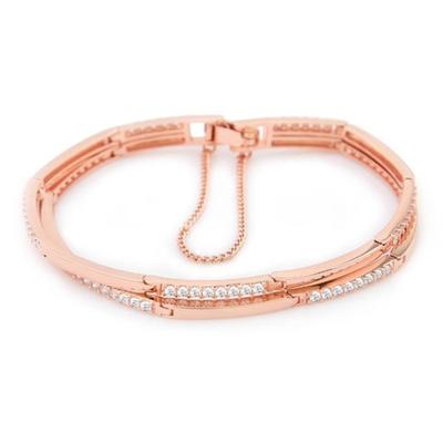 Pulseira de Argola Fashion Curva Dourada Rosa 14Kgp de Linha Dupla