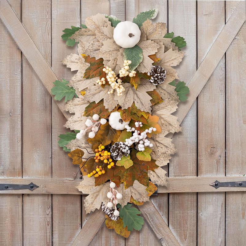 Elegant Fall Maple Leaf Pumpkin Upside Down Tree Wreath For Seasonal Home Decoration