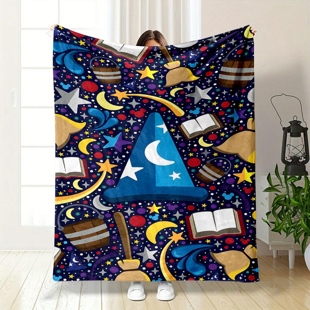Wizard Hat Stars Pattern Blanket Bedroom Blanket for Livingroom Couch Lunch Break Soft Throw for Friend's Festival Gift