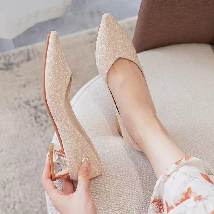 2025 spring and summer new French women's single shoes wedding shoes bridesmaid shoes temperament pointed fairy style shoes shallow mouth women's shoe