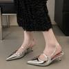 Spitze Zehen Stiletto Absatz Riemchen hinten Hohe Absätze Damen Frühling und Sommer Neu Kleines Elegantes Temperament Baotou Sandalen