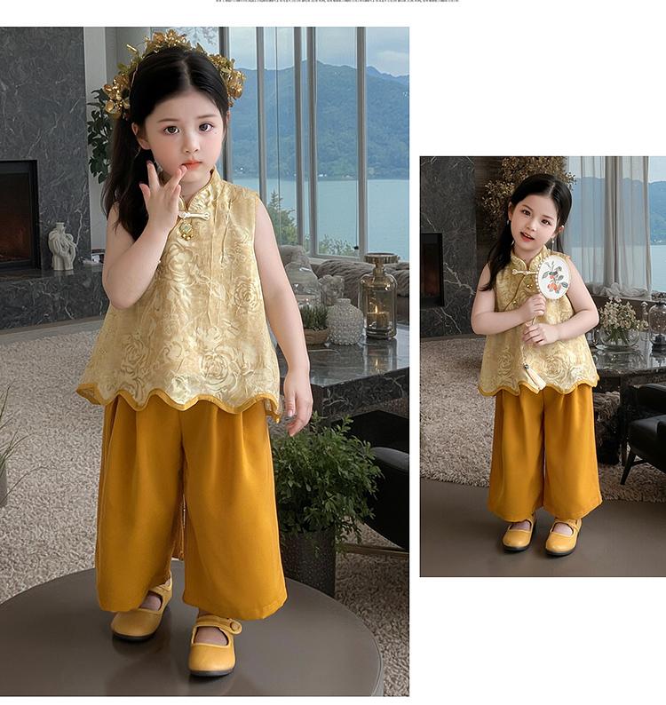Girls' Summer Style Chinese Style Set 2026 New Hanfu Baby New Chinese Style Sleeveless Top Wide Leg Pants Summer Tang Dress