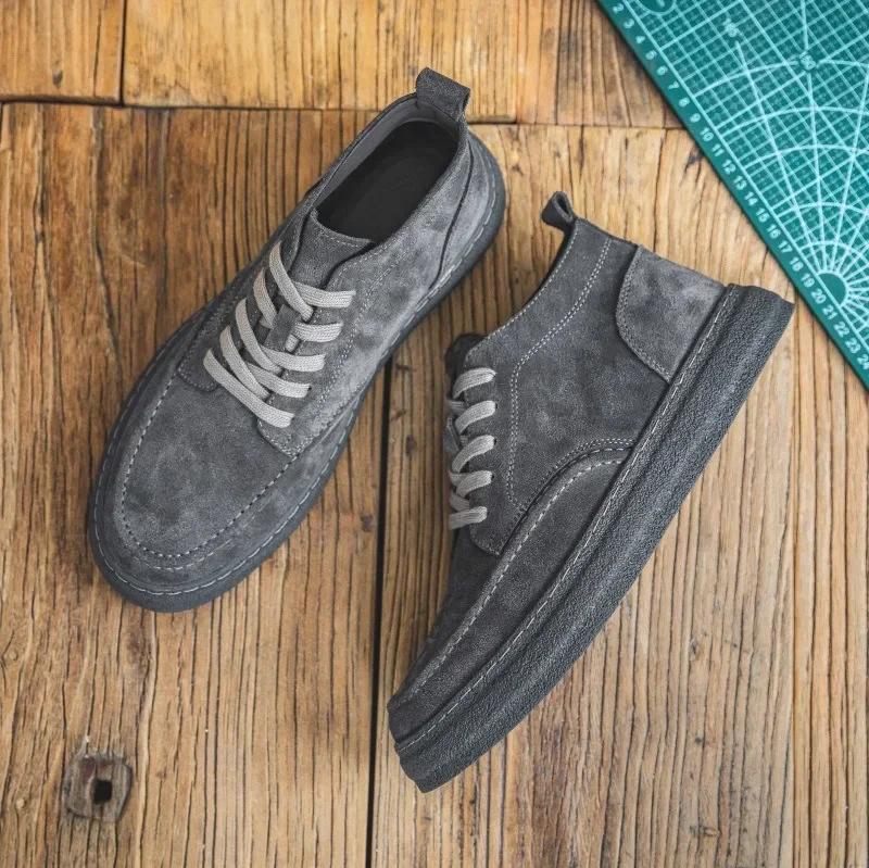 Work boots men's autumn and winter genuine leather high top board shoes men casual suede leather mens boots retro frosted botas