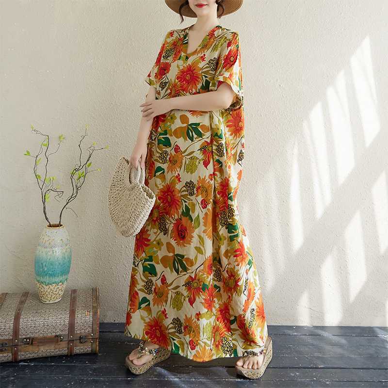 

Женская тонкая хлопковая свободная художественная пляжная юбка, ретро длинное платье One size