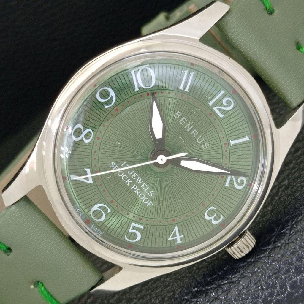 

ВИНТАЖНЫЕ ЧАСЫ BENRUS С РУЧНЫМ ЗАВОДОМ ШВЕЙЦАРСКИЕ МУЖСКИЕ ЗЕЛЕНОГО ЦВЕТА ЦИФЕРБЛАТ a500416-2 R151c-a500416