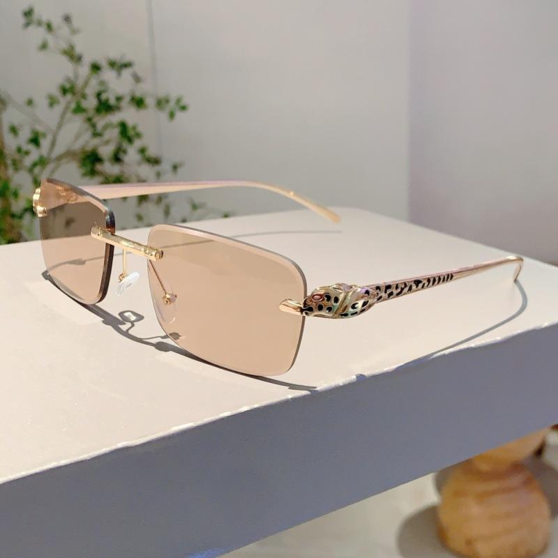 Rimless Punk Vintage Square Sunglasses Women Men Luxury Brand Designer UV400 Metal Leopard Head Shade