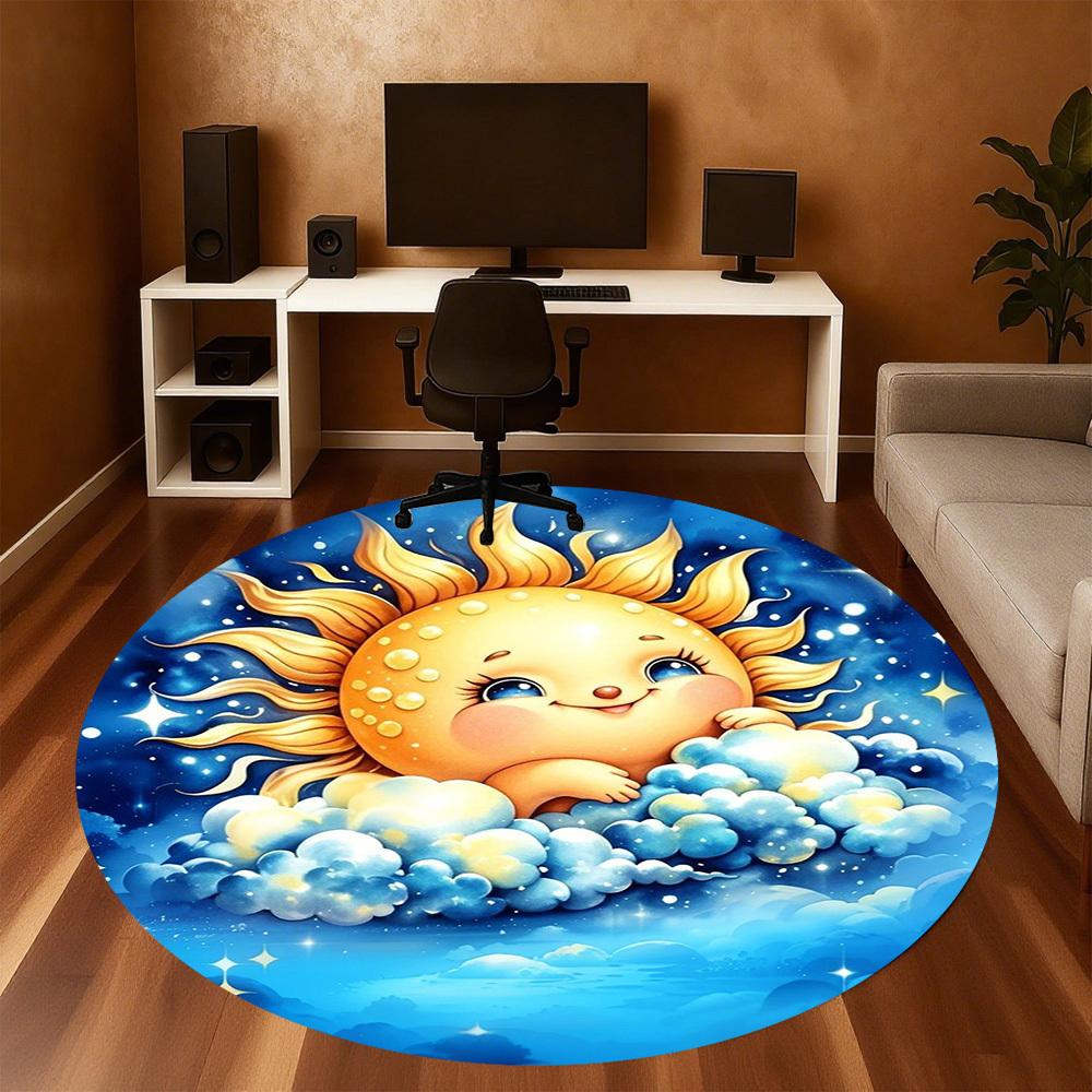 1PC Sun Clouds Stars Round Chair mat Area Rug - Non-Slip, Floor Mat for Office, Bedroom, home decor Christmas Gift c0528081