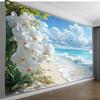 Tapestry Tropikalna Plaża, Nadruk Białych Orchidei i Mew, Malowniczy Wystrój Ścienny do Domu, Pokoju Akademickiego, Tła