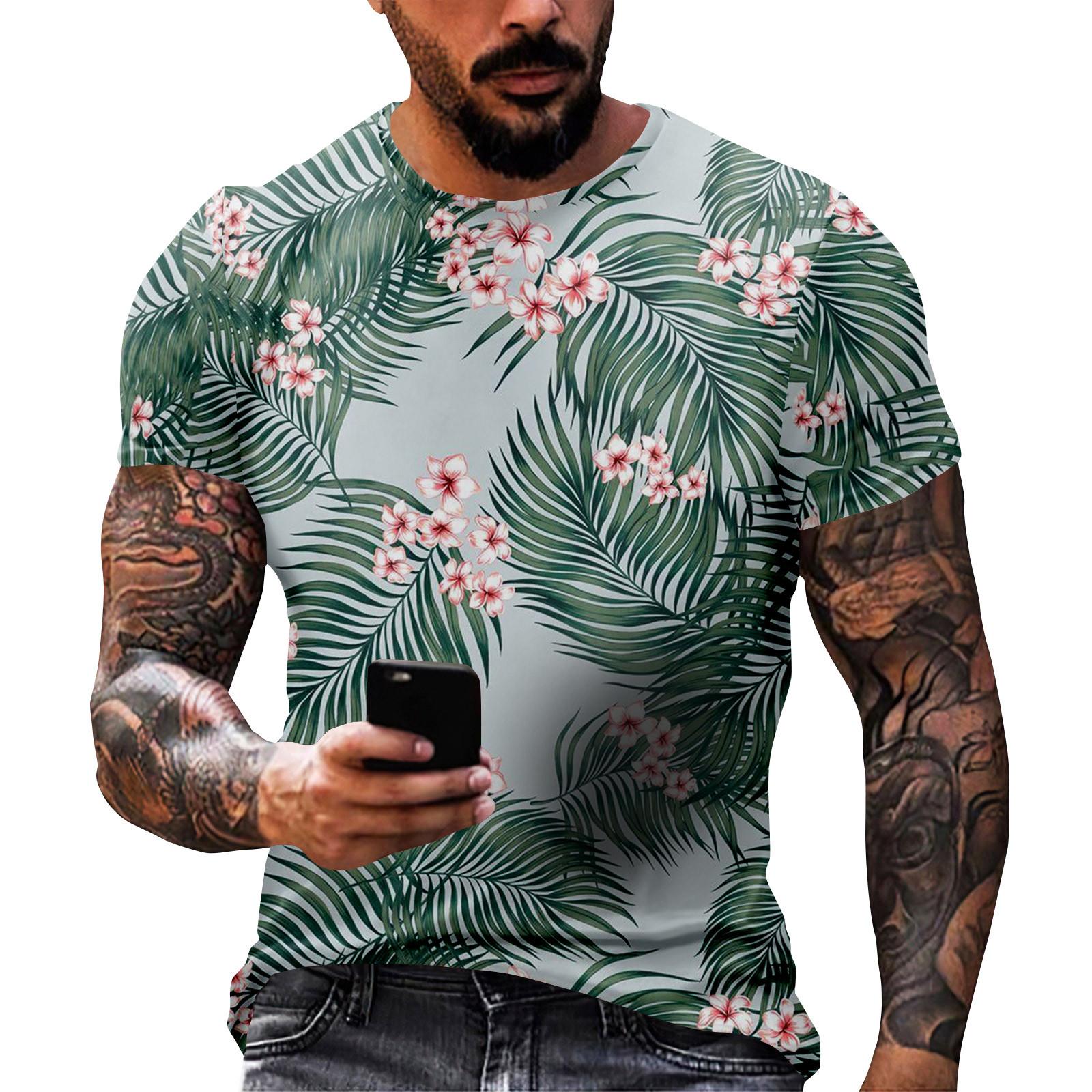 

Мужская повседневная футболка с круглым вырезом и коротким рукавом с гавайским принтом XXXXL