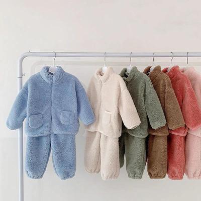 Fleece Kinder Mantel Hose Zweiteilig Herbst Winter Babykleidung Set Kinder Loungewear Zuhause Kinder Unterteil