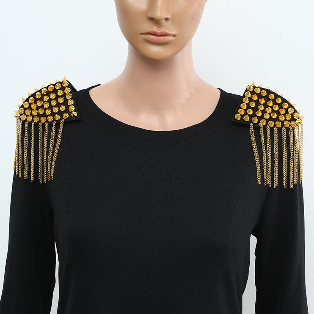 Breastpin Club Tassel Chain Epaulette Pin Jacket Vintage Brooch Rivet Shoulder Badges  Cosplay