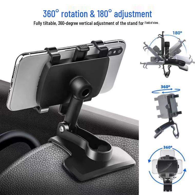 Multi-Function Rotating Car Phone Holder for Dashboard & Rearview Mirror