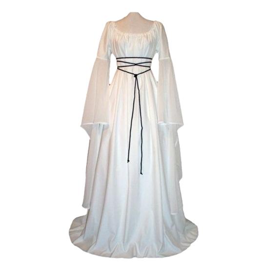 Cosplay Dress Flare Sleeve Vintage Soft Solid Color Large Cuff Maxi Dress for