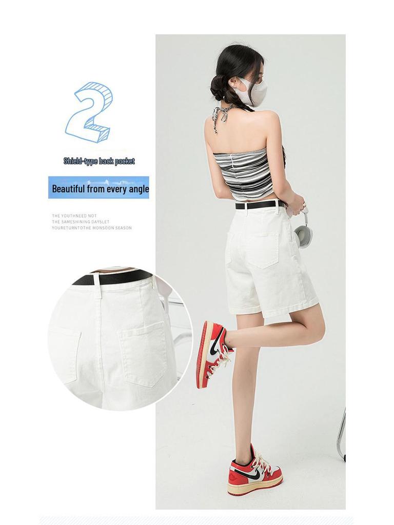 2025 İlkbahar/Yaz Kadın Elastik Kore Tarzı Kemerli Denim Şort