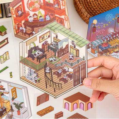 Kreslené roztomilé 3D samolepky krajinářské úpravy Miniaturní scéna Vizuální stohovací samolepky Kreativní samolepky kutilské dekorace Dárky
