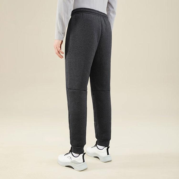 Anta Training Series Solid Color Mid Waist Cuffed Fleece Thickened Knitted Sports Pants Men Pants Gray 952347303-1