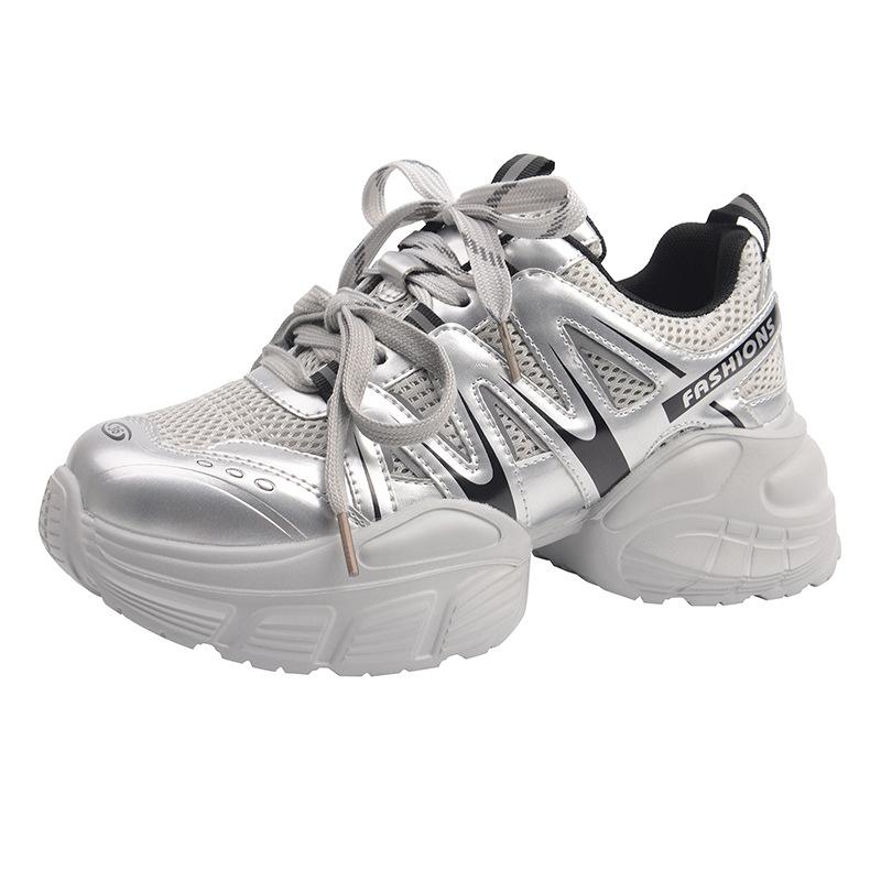 

Platform women s 2025 new women s shoes leather versatile, breathable and comfortable height-increasing casual sports shoes 40 серебряный