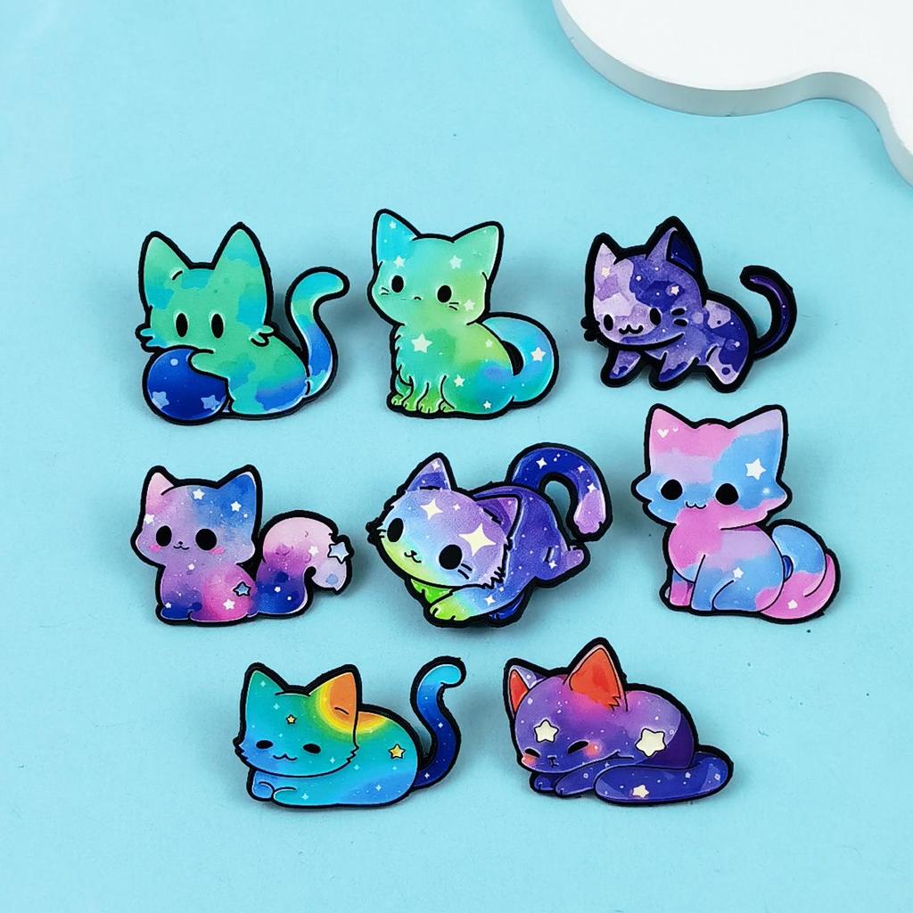 Gradient Cartoon Kitten Brooch: Cute Alloy Badge for Backpack & Clothing Decoration.