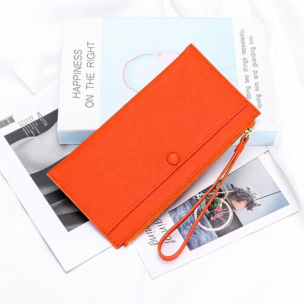 Ladies Zipper Wallet Lightweight Top Grain Leather Wallet Wristlet Clutch Wallet Top Grain For Shopping Dating Evening Events