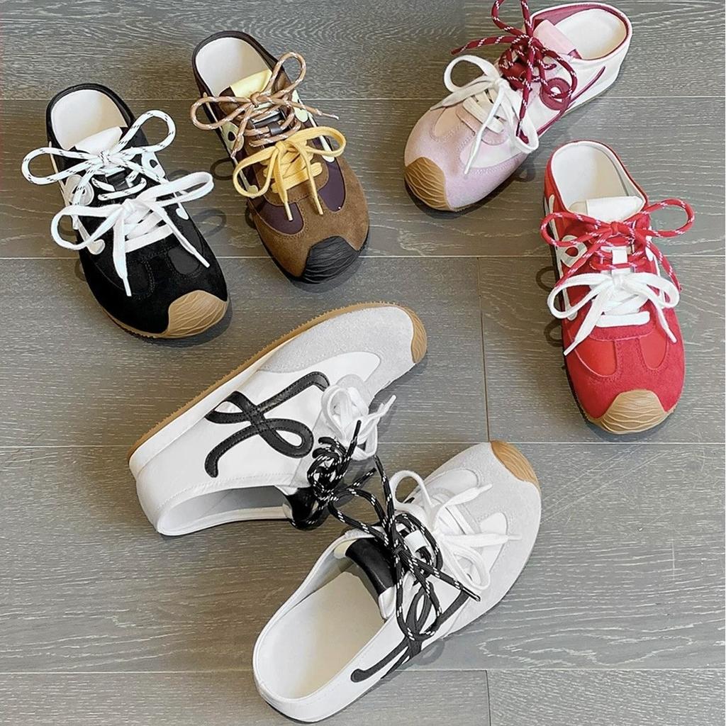 Genuine leather ~ 7cm small person inner height toe half slippers women wear casual sports sandals without heels and training shoes