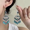 Ethnic Style Tassel Literary Ear Hook Blue Flash Diamond Niche Exquisite Stud Earrings Long Diamond Pendant Retro Earrings