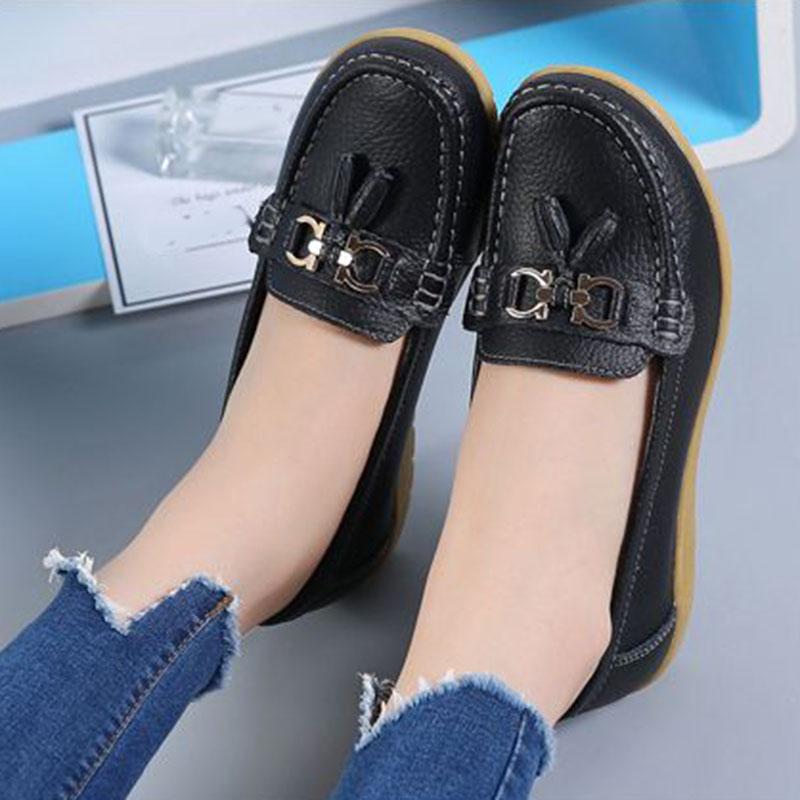 WTEMPO Soft Leather Women's Single Shoes Comfortable Flat Heel Soft Sole Tassel Metal Decoration Fashion Versatile Casual Shoes Dropshipping Wholesale