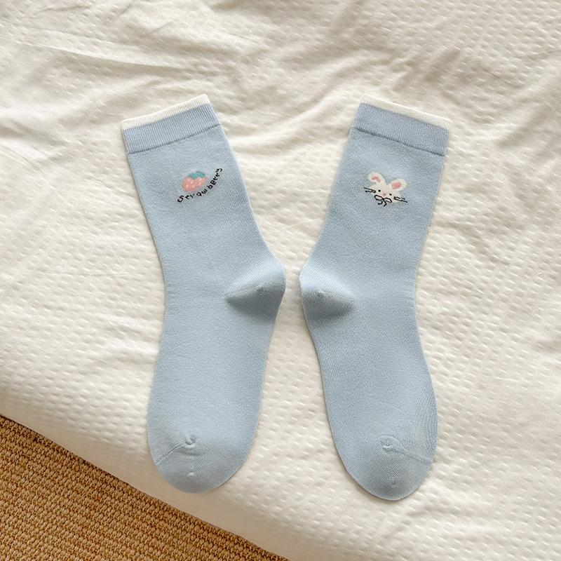 Female Autumn New Cartoon Match Color AB Precollege Style Boneless Tube Stack Socks