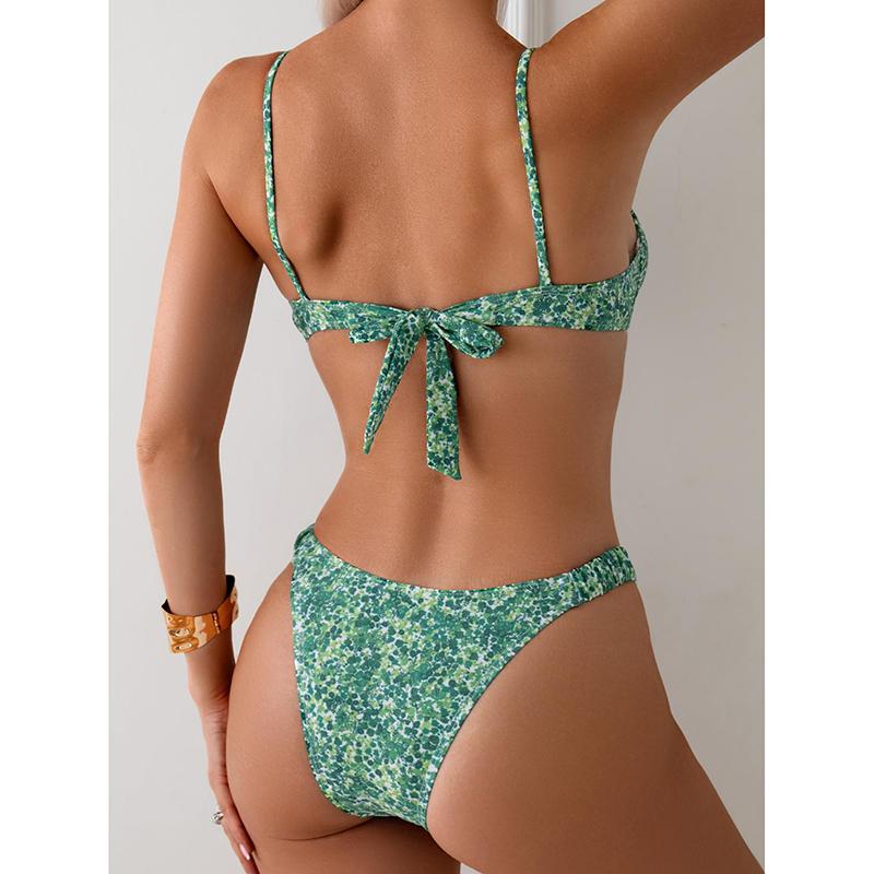 Sexy Lace Up Bikini Set Women Swimsuit Two-Piece Female Swimwear Backless Floral Printed Bathing Summer Fashion Beachwear